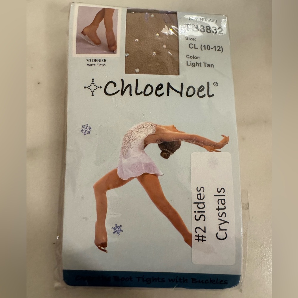 Chloe Noel Figure Over the Boot Figure Skating Tights in Light Tan with Crystals
